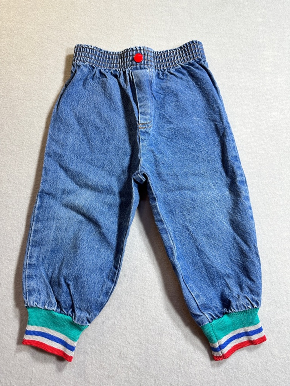 Vintage Nursery Rhyme Denim Jeans 24M Baby 90s Made‎ USA Elastic Waist